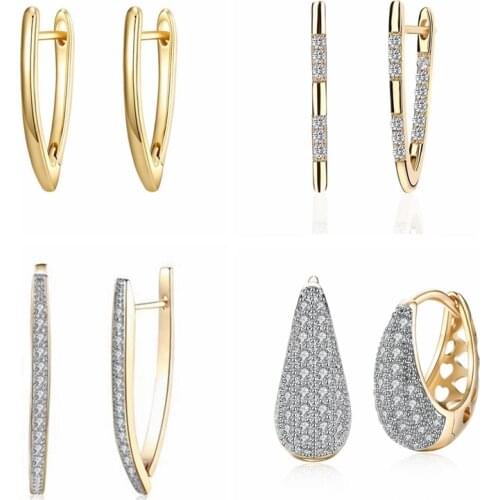 Gold Color Earings Hoops AAA Cubic Zirconia Geometric Hoop Earrings for Women Dropshipping/Wholesale Fashion Jewelry