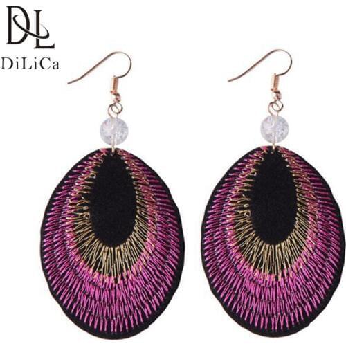DiLiCa Vintage Drop Earrings for Women Embroidery Statement Earrings Dangle Jewelry Earring Female Ethnic Earrings