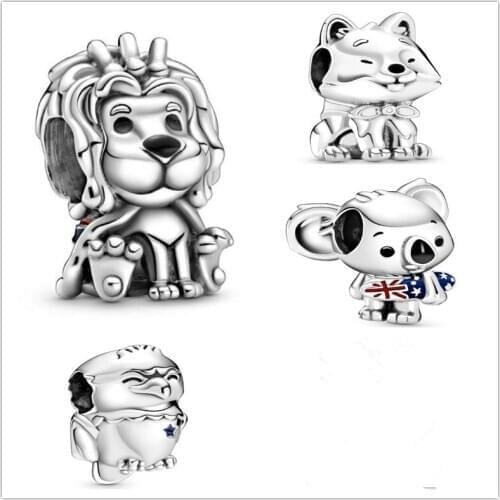 925 Sterling Silver Charm 2020 Pre-autumn Wavy Union Jack Lion Beads Fit Women Pan Bracelet & Necklace Jewelry