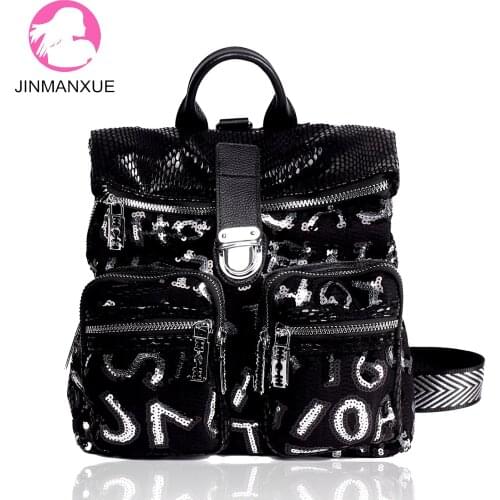 Female Sequined Backpack Fashion Personalized Shoulder Bags High-end Handbag Three-purpose Letter Bags for Women Mochila Mujer