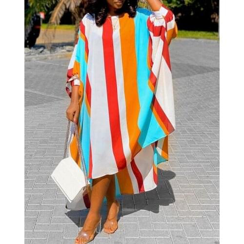 2021 Spring Autumn Fashion Stripe Print Loose Dress Casual Cute Women Plus Size Dresses Long Sleeve S-3XL Vestidos
