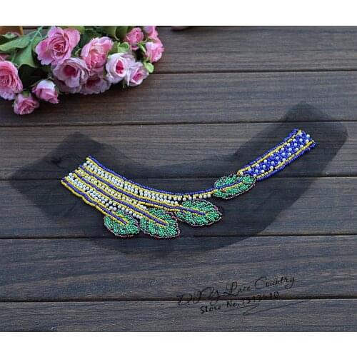 2pc/lot 29*6cm Beaded Collar Applique Neckline Lace Sew-on Flower Motif Patchwork Sewing Accessories Guipure