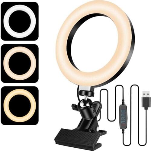 6.0inch Selfie Ring Light with Monitor Clip-on Video Conference Lighting with 3 Light Modes&10 Level Dimmable for Laptop