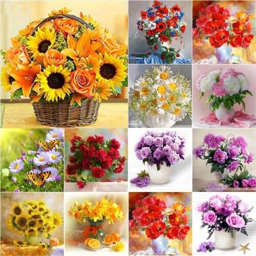DIY Diamond Painting Flowers Diamond Embroidery Scenery Cross Stitch Full Round Square Drill Rhinestones Manual Home Decor Gift
