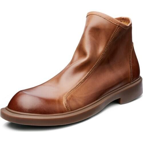 Autumn Winter Chelsea Boots Zipper High top Fashion Boots Men Shoes Cowhide Thick bottom Short Boots Riding Boots men