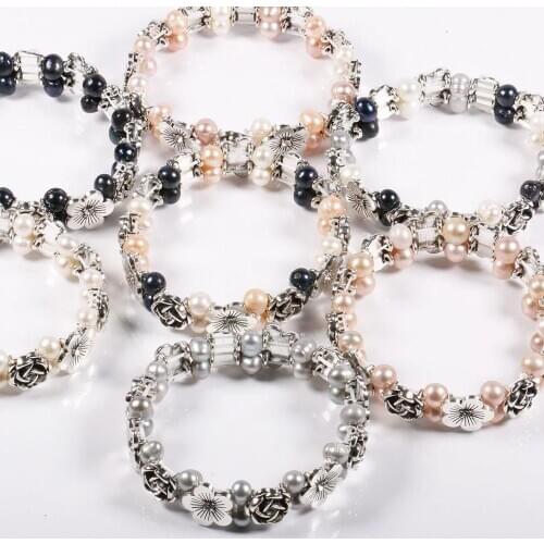 Natural Freshwater Pearl 6-7 Mm Zinc-alloy Bracelet Charms For Elegant Women Wedding Dress Gift