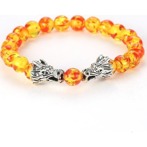 Natural Stone Gold Sand Stone Beads Bracelet Malachite Double Dragon Play Beads Design Charm Bangle for Men jewelry