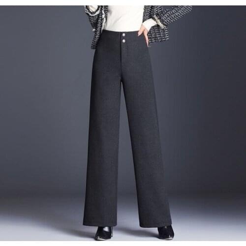 Woolen Pants Womens Wide Leg Pants 2021 Autumn Winter High Waisted Casual Pants Office Lady Full Length Women Trousers X670