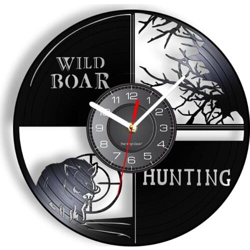 Wild Boar Hunting Vintage Vinyl Longplay Record Wall Clock Warthog Sanglier Hunter Man Cave Timepieces Silent Clock Wall Watch