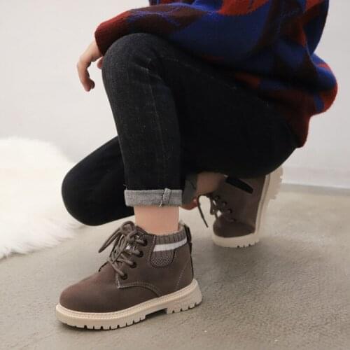 Children Casual Shoes Autumn Winter Martin Boots Boys Shoes Fashion Leather Soft Antislip Girls Boots 2021 Sport Running Shoes