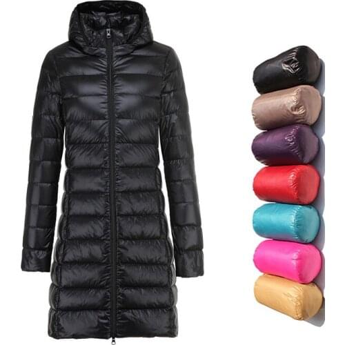 Long White duck down Jacket Female Big Size Coats Women Winter Ultra Light Down Jacket Women With Hooded Down Coat