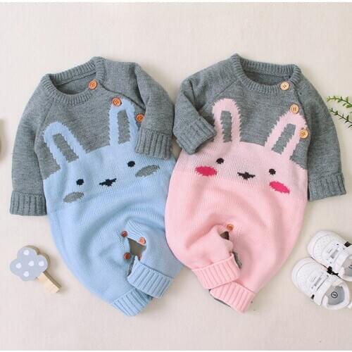Children Baby Boys Girls Cartoon Rabbit Long Sleeve Rompers Clothes New 2020 Autumn Winter Baby Boy Girl Kids Knitting Romper
