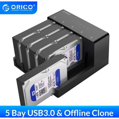 ORICO 2.5 3.5'' 5 bay USB3.0 to SATA HDD Docking Station USB3.0 Hard Drive Enclosure Support 10TB 5 Bay Offline Clone HDD Case
