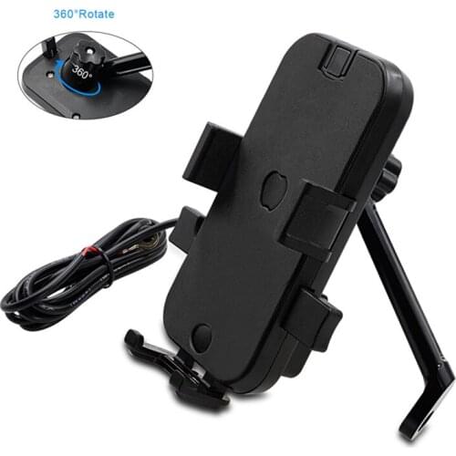 Electric Vehicle Motorcycle Rearview Mirror Five-jaw Fixed Mobile Phone Holder With Dual USB Fast Charger Automatic Lock