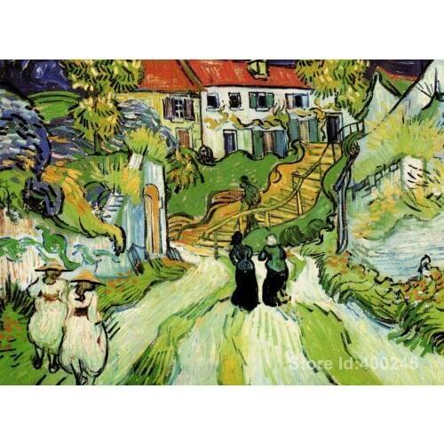 Artwork of Vincent Van Gogh Village Street and Steps in Auvers with Figures modern paintings Landscape handmade High Quality