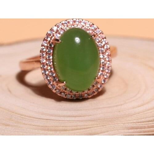 Natural jasper green jade ring with 925 sterling silver rose gold jade rings jade jewelry brand natural stone jewelry