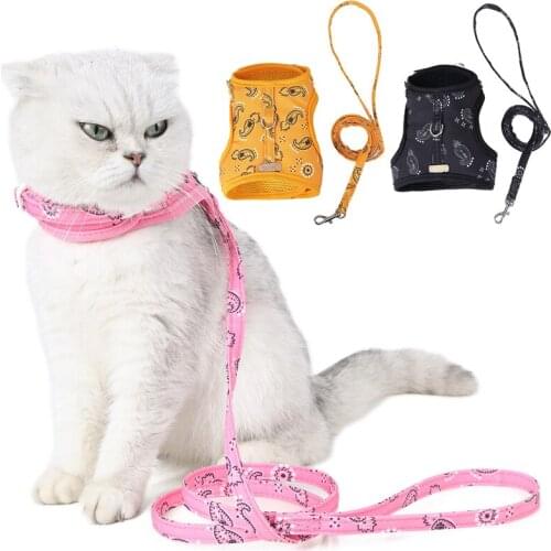 Cat Harness Leads Set Kitten Puppy Dogs Walking Outdoor Vest Adjustable Printed Harness for Yorkie Chihuahua Jogging Training