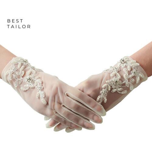 Short Wedding Bridal Hand Gloves Finger Ivory Wrist Beading Pearls Bride Cuffs Applique Wedding Accessories Mariage gant femme