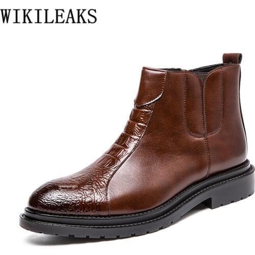 Leather Boots Men Coiffeur Crocodile Shoes Dress Shoes Men Ankle Boots Italian Brand Shoes Black Boots For Men Fashion Ayakkabı