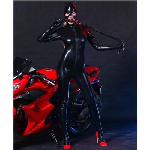 Latex Catsuit Faux Leather Jumpsuit wetlook Stretch PVC Bodysuit Lingerie gay fetish Costume body sexy hot erotic suit