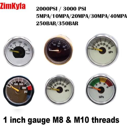 PCP Paintball Air Gun Rifle Pressure Gauge 5mpa/10mpa/20mpa/30mpa/40mpa/2000psi/3000psi Mini Micro Manometer M8/M10 Threads 1pcs