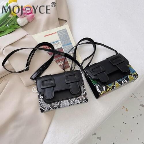 Mini Shoulder Bags Preppy Style Patchwork Snake PU Leather Pattern Print Crossbody Bags Women Mini Handbags for Women