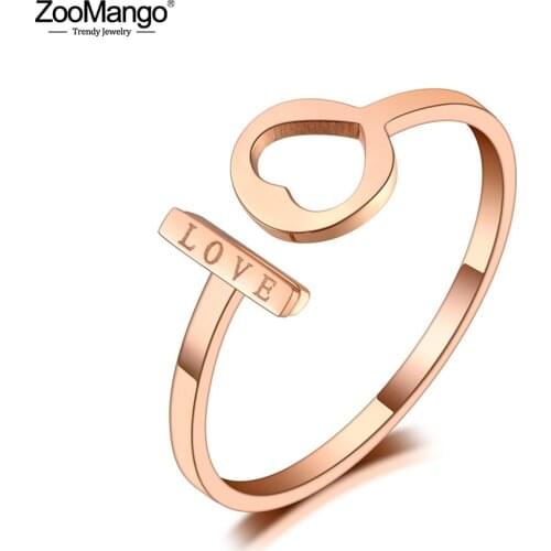 ZooMango Fashion Office Style Titanium Stainless Steel Love Heart Rings Simple Heart Cocktail Party Ring For Women Girls ZR20017