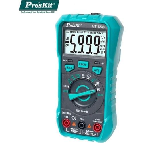 ProsKit Multimeter MT-1236 3-5/6 Automatic Range True-RMS Digital Multi-Function ACA ACV DCA DCV Capacity Resistance Meter