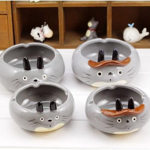 Cartoon Anime Action Figure Printed Totoro Cat Ceramic Gray Creative Smokers Lovely Ashtray Smoking Accessories Doll Decoration