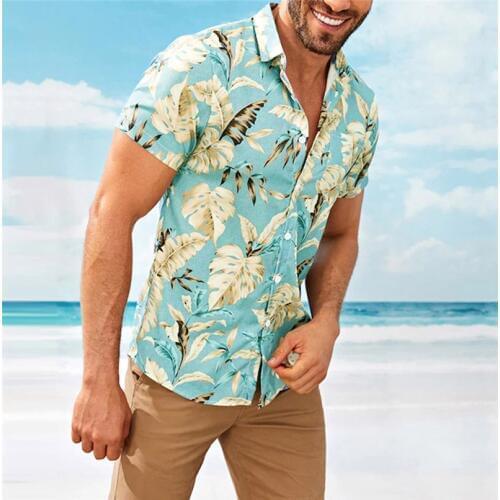 Mens Holiday Style Short Sleeve Shirts 2020 Summer Leaf Printing Hawaiian Beach Casual Male Shirt Blouse Loose Fit FM050
