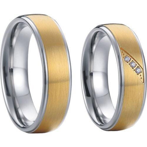 Mens and womens gold color alliances titanium steel jewelry wedding band rings