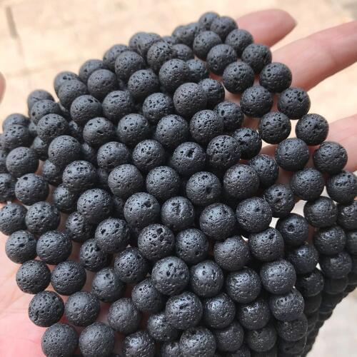 Natural Black Lava 4-20mm round Gemstone beads for 925 sterling silver Jewelry Making Necklace Bracelet 15inch ICNWAY