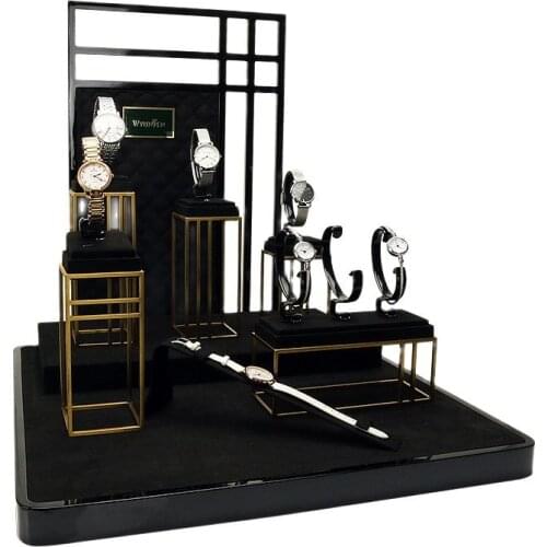New jewelry display rack factory direct sale high-end metal microfiber black watch window prop display rack