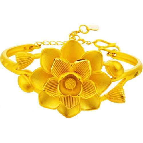 New Classic Multilayer Petal Imitation Gold Lotus Shape Bangle For Women Metal Honorable Flower Bracelet Adjustable Gift Party