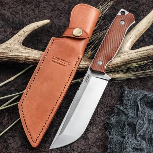 Outdoor high hardness DC53 steel blade Wooden handle straight knife camping survival portable self defense knife EDC tool