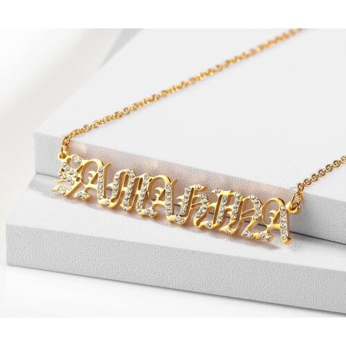 Personalise Old English Crystal Necklace&Pendant Custom Iced Out Zircon Choker Necklace For Women Stainless Steel Jewelry