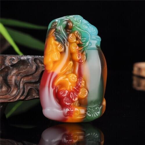 Plum Blossom Color Jade Pendant Necklace Chinese Hand-Carved Natural Charm Jewelry Flower Amulet Fashion for Men Women Gift