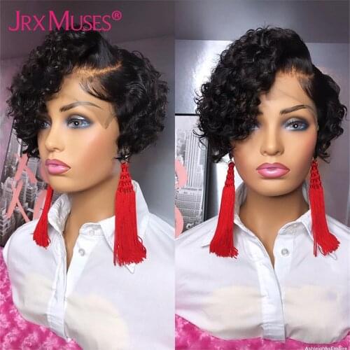 Pixie Cut Wig Human Hair Short Curly T Lace Part Wigs for Women 4x4 Lace Closure Bob Curly Human Hair Wigs Peruvian Remy Hair