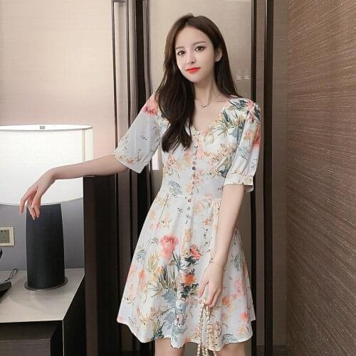 YUZACDWX 2021 Ropa de Mujer Flower Dress Short Sleeve Summer Dress Vintage Elegant Print Office kawaii Vestido Corto Women