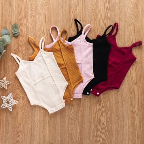 Newborn Babies Girls Casual Ribbed Romper Solid Color V-neck Sleeveless One-piece Jumpsuits 0-12M