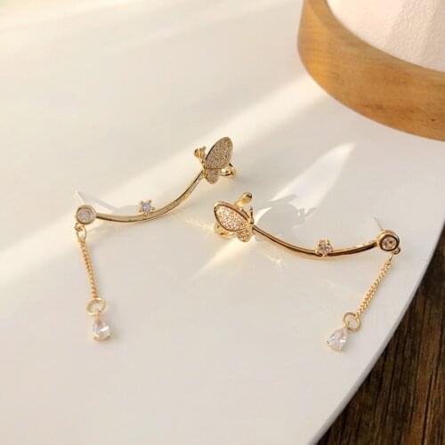 Han Edition 2021 Trendy Beautiful Butterfly Ear Bones Clip Earrings Fair Maiden Temperament Personality One-Piece Stud Earrings