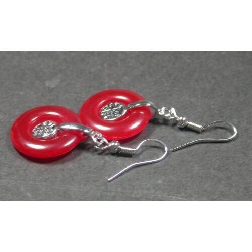 SHIPPINGGold Plate CHINESE Red gem Circle Donut Earring Earrings Dangle 243649 new-jewelry brinco wedding earrings