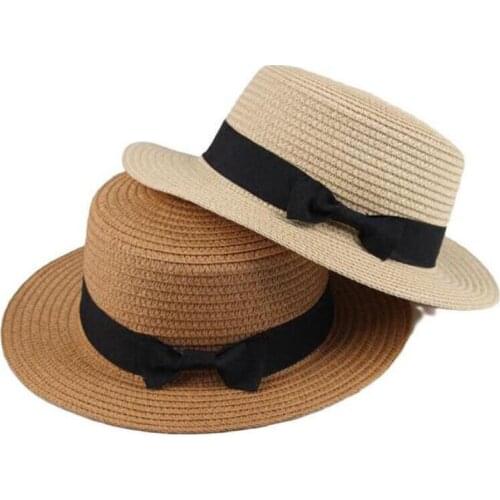 Panama Hat Simple Summer Beach Hat Women Casual Ladies Ladies Flat Brim Bowknot Straw Hat Girls Sunhat