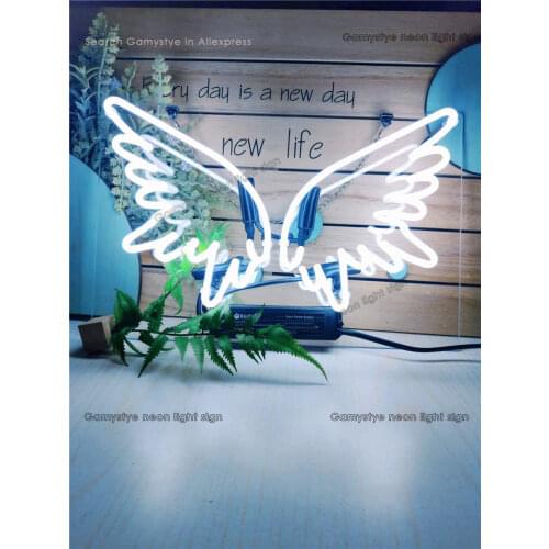 Wings Glass Pink Neon Light Sign Letreros Luminosos Lights Lighting Custom Luz Lampka For Girls Home Room Bedroom Habitacin Bar