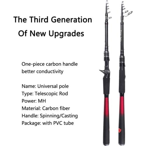 Carbon Handle Telescopic Fishing Rod Portable Spinning Bait Casting Superhard Lure Rod 2.1M/2.4M/2.7M/3.0M/3.6M Fishing Pole