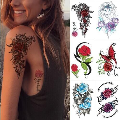 Waterproof Temporary Tattoo Sticker Rose Totem Henna Flash Tattoos Mermaid Butterfly Body Art Arm Fake Tatoo Women Men