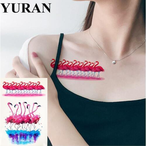 Sexy Red Flamingo Design Waterproof Temporary Tattoo Stickers For Women Neck 21x15CM Fake Flash Watercolor Tattoo Makeup Birds