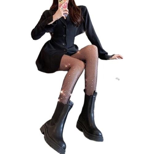 Wjs53 2 Pcs 5D Small Net Silk Summer Pantyhose bling bling Rhinestone Fishing Net Mesh Socks Female Hollow Stocking