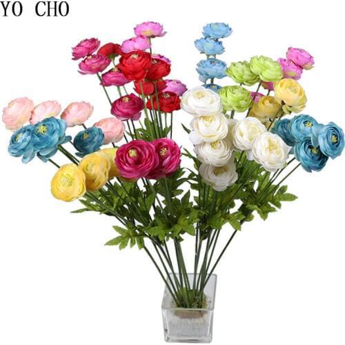 YO CHO Foreign Peonies Artificial Silk Lulian Flowers Lotus Wedding Home Party Decor Autumn Decoration Ranunculus Plants Flowers