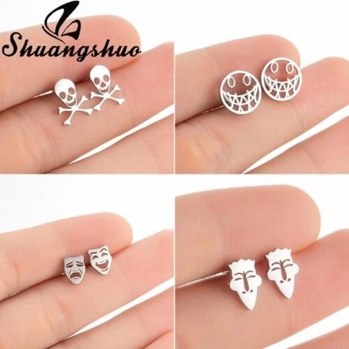 Shuangshuo Halloween Jewelry Ghost Skull Stainless Steel Studs Earrings Boy Girl Vintage Pirate Skull Earrings Friendship Gift